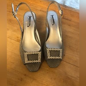 Kitten heel dress shoes with silver accents perfect for special occasions